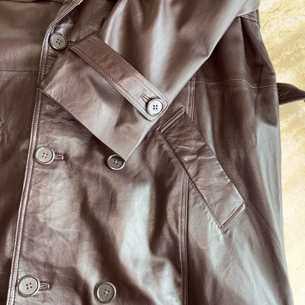 Deerskin Trading Post Leather Trench coat, Chocolate brown, Belted. Unisex. 1X - Picture 7 of 17